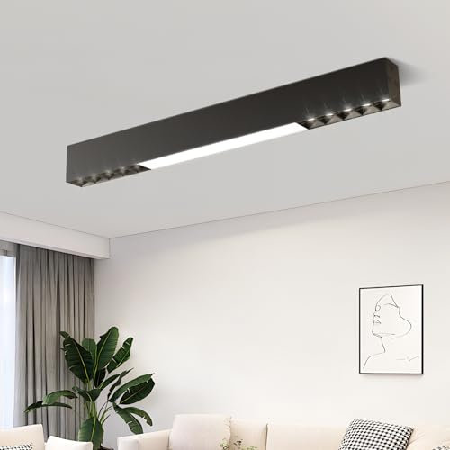 Homefire Deckenlampe LED Deckenleuchte Küche - Schwarz Küchenlampe Lang Modern Design Dimmbar Flurlampe 53.5CM Büro Flur Deckenstrahler mit Fernbedienung 17W Schlafzimmerlampe für Schlafzimmer