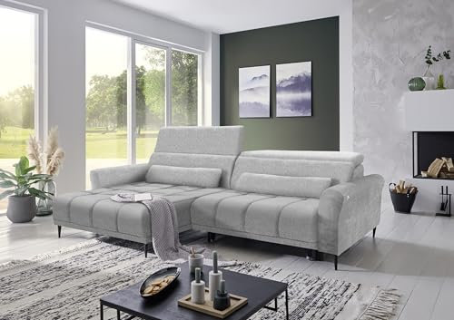 möbelando Wohnlandschaft >Wolve< Kopfteilverstellungen, 2 Kissen, hellgrau - 277x108x179 (BxHxT)