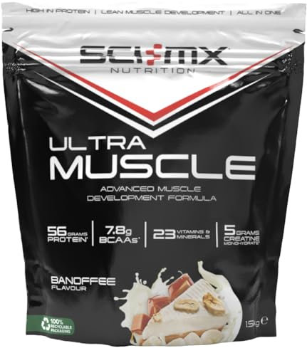 SCI-MX Ultra Muscle - Protein Powder for Muscle Development + 23 Vitamins & Minerals - Banoffee • 56g Protein + 5g Creatine + 7.8g BCAAs per Serving • 1.5kg