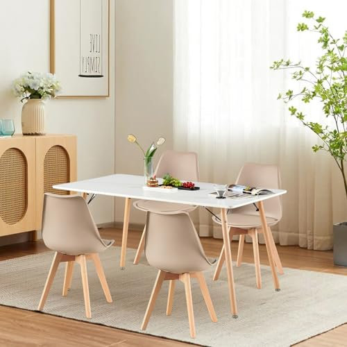 H.J WeDoo Esszimmergruppe Esstisch mit 4 Stühlen Essgrupp, Rechteckig Küchentisch und 4er Set Esszimmerstühle Sitzgruppe für Wohnzimmer Küche Büro(140x80cm Tisch+4 Khaki Stühle)