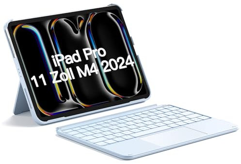 Inateck Custodia con tastiera, ACE Touch, tastiera ultraleggera, solo per iPad Pro 11 2024 M4, rimovibile, con touchpad, supporto verticale/orizzontale, QWERTZ, KB04122