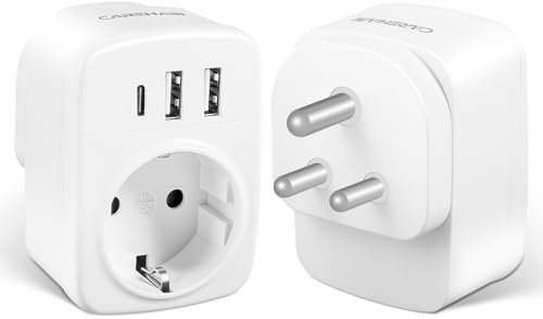 Carehabi Adaptateur Prise Afrique du Sud, Prise Inde Adaptateur Francais avec 2 USB-A et 1 USB-C, Adaptateur Type M, Prise Type M pour Afrique du Sud/Inde/Sri Lanka/Namibie/Swaziland/Népal