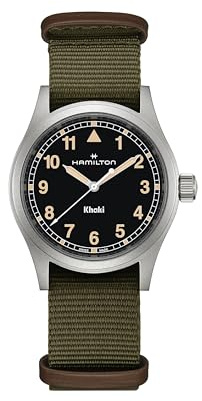 Hamilton Khaki Field Khaki Quartz Men's Watch, 38mm Stainless Steel Case, Swiss Made, Black Dial Analog Wrist Watch for Men, 50m Waterproof, Sapphire Crystal, Textile Strap