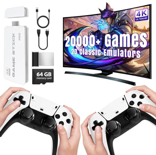 Snxiwth Wireless Retro Game Console, Gaming Stick 4k HDMI Output Built-in 20,000+ Games 23 Emulators, Plug And Play Retro Game Stick for TV, Dual 2.4G Wireless Controller