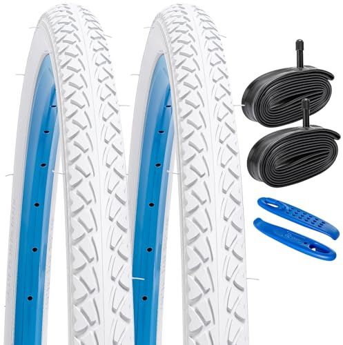 YunSCM 2PCS Faltbar 26 Zoll Reifen 26x2.10 Mantel 54-559 kompatibel Citybikes, Rennräder 26x2.0 26x2.10 26x2.125 Fahrradreifen | weißer/Beiger Reifen