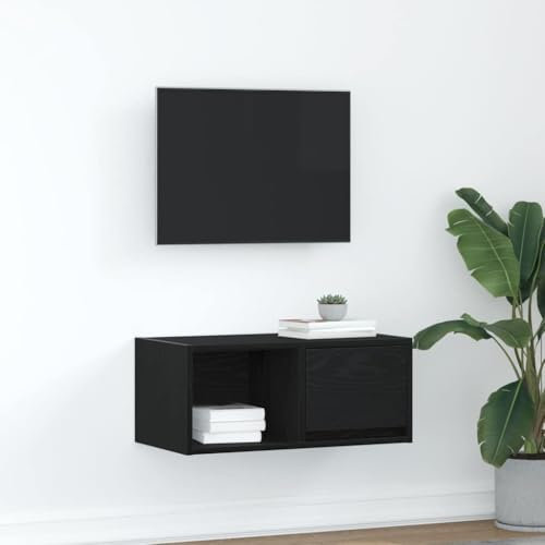 Homgoday M-861438 Meuble TV en chêne noir 60 x 31 x 25,5 cm en bois multicouche, meuble TV meuble bas pour TV pour table de salon industriel