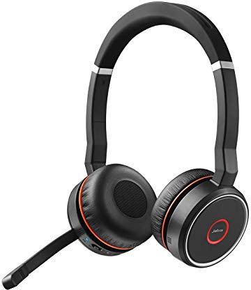 jabra Evolve 75 Wireless On-Ear Headset - Unified Communications Optimised Stereo Headphones with Long-Lasting Battery - for Computers, Smartphones and Tablets - Black (Renewed)