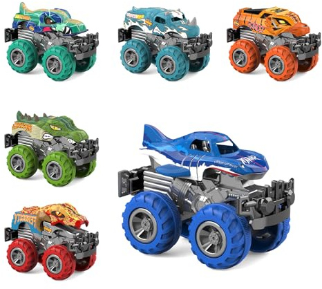 6er-Pack Monster Truck Spielzeug für Kinder - Tiere Abnehmbare Trucks Reibungsbetriebene Schieb- und Losfahr-Spielzeugautos Geburtstags Kinderfahrzeug-Spielzeug 3 Jahren