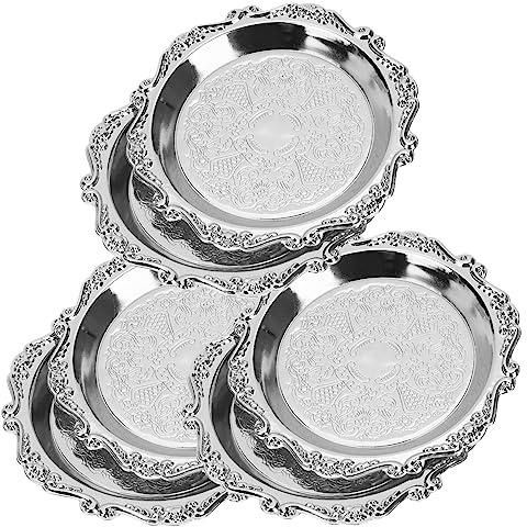 Kleiner Serviertablett für Snacks aus Metall im Vintage Stil | Silber, für Süßes, Nüsse, Obst und Häppchen, 4 Zoll, 6 Stück für Feiertage und Neujahrsparty