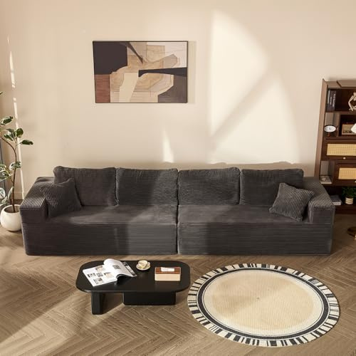 Litbird Modulares L-förmiges Ecksofa mit Schlaffunktion – rahmenloses Schlafsofa mit symmetrischem Doppelsitz, extra tiefer Sitzfläche, montagefrei, für Wohnzimmer,Grau