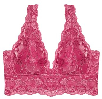 YAMAMAY - Reggiseno Bralette Senza Ferretto, Donna, Primula Color, Fucsia, Pizzo Leavers