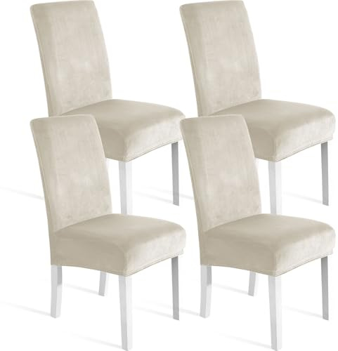 Ystyle Weich Stuhlhussen Samt Stretch 4er Set, Beige | Universale Stuhlüberzug, Waschbar Dekoration Stuhlüberzieher, Stuhlhussen Kratzfest Hochlehner für Haus Hotel Bankett