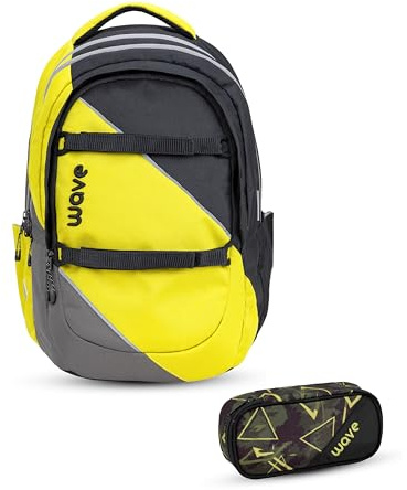 Wave Prime Schulrucksack Set 2 - teilig mit Schlamperbox / 40 x 27 x 18 cm / 30 Liter/Unisex/Rucksack Daypack (338-89 SET-1) (Gradient Bold)