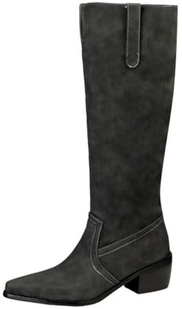 Wtharosa Stivali Alti Donna Stivali Texani Punta Tonda Tacco Largo in Microfibra Scamosciata Resistente per Autunno Inverno Streetwear & Uso Quotidiano,Nero,39 EU