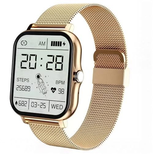 Women's Bluetooth Smart Watch - IP67 Waterproof 1.7 Display, Fitness Tracker with Heart Rate, SpO₂, Sleep Monitor, Step Counter, Compatible with Android and iPhone (Rose Gold)
