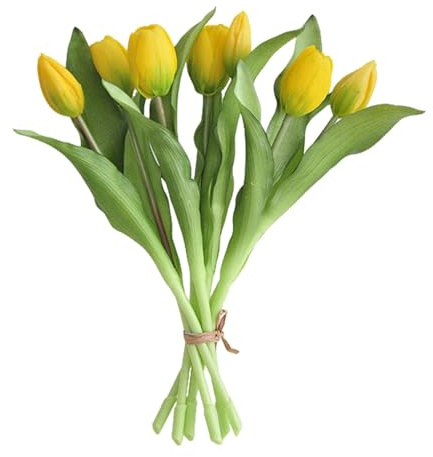 7 Stück Künstliche Tulpen Fake Blumen Blumenstrauß Künstlich Kunstblumen | Tulpen Künstlich Wie Echt für Party Haus Hochzeitsdekoration Esstisch Heim Hotel und DIY Dekoration (Gelb)