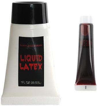Kit de maquillage spécial faux sang + latex liquide parfait pour les fausses cicatrices, les déguisements de zombie et le maquillage effrayant – Lot de 1