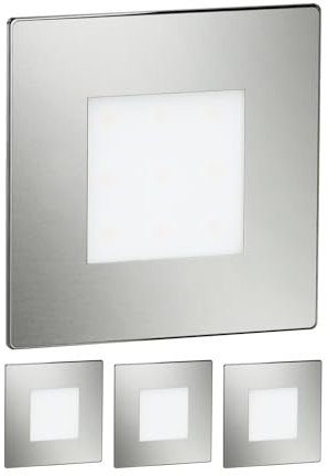 ledscom.de 4 Stück LED Treppenlicht/Wandeinbauleuchte FEX für innen und außen, eckig, edelstahl, 85 x 85mm, kaltweiß
