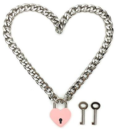 Succuba Padlock Necklace Chain Collar Choker with Two Keys and Box for Women, Men and Pet, 18 inches, Metal