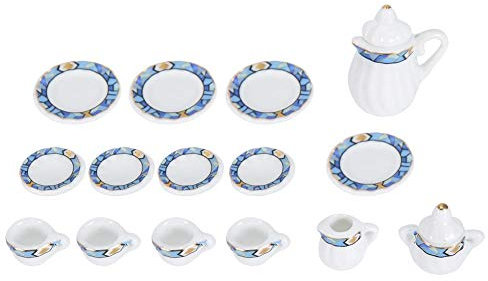 1:12 Dollhouse Accessory, 15pcs Mini Porcelain Flower Tea Cup Set Doll House Decor Kitchen Miniature Simulation Furniture Set Model for Baby Boy Girl Dollhouses(Tye 2)