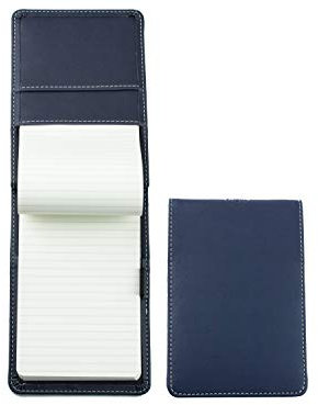 DELMON VARONE - Personalisierbares Notizblock Etui DIN A6 aus „EcoAppleLeather“ Blau, Recycling Öko Apfel Leder Reporterblock im Ledereinband, Stiftschlaufe, Einschubfach und blanko Block liniert