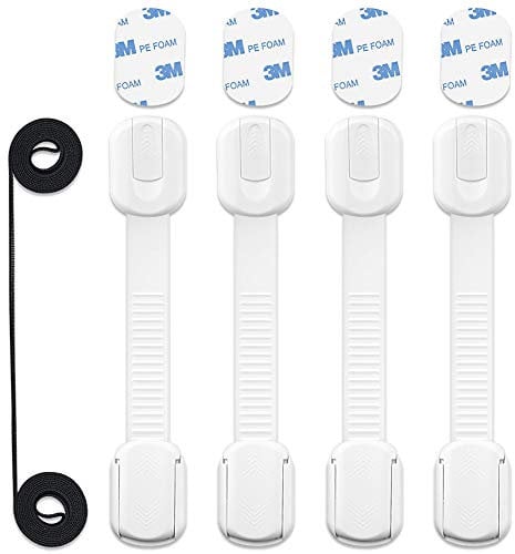 Child Safety Cupboard Locks Adjustable Baby Proof Cupboard Lock Self Adhesive Strap Latches for Fridge, Cabinets, Drawers, Dishwasher, Toilet-4Pack
