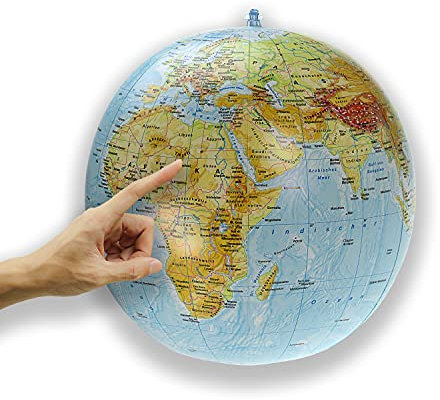 ORBIT Globes & Maps - Wasserball aufblasbar, großer Globus für Kinder, deutsch, Durchmesser 40cm, physikalisches Kartenbild, für Garten, Strand und Pool