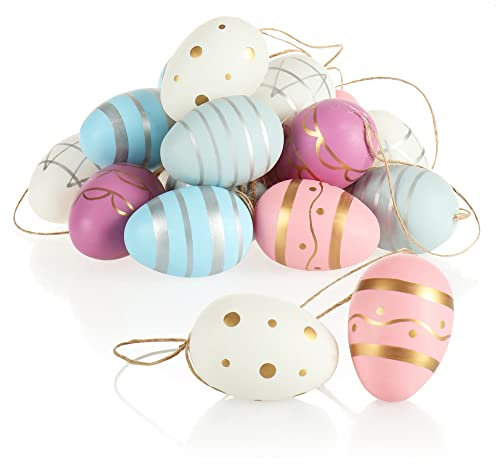 com-four® 18x Uova di Pasqua da Appendere - Decorazione Pasquale con Bellissimi Motivi Rosa/Blu/Bianco - Uova di Pasqua Decorative in Bei Colori (18 pezzi - blu/bianco/rosa)