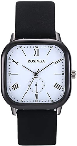 JewelryWe Herren Damen Armbanduhr Klassische Analog Quarz Römische Ziffern Leder Armband Geschäfts Beiläufige Uhr mit Quadrat Zifferblatt Schwarz