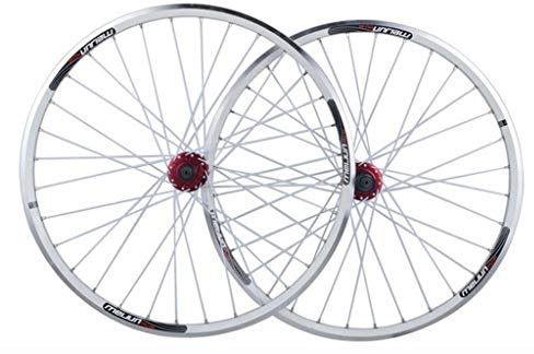 SHKJ Mountainbike Laufradsatz 26 Zoll Felge/Scheibenbremse MTB Laufräder QR Vorne Hinten Fahrrad Laufrad 32H Nabe 7/8/9/10 Gang Kassette (Color : 26'' White)