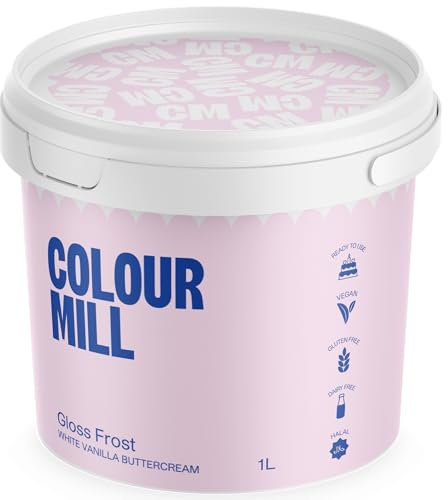 Colour Mill White Buttercream Gloss Frost, Glaçage Blanc Brillant, Crème au Beurre de Style Meringue, Vanille Crémeuse, pour Glacer, Pocher et Garnir - 1 L