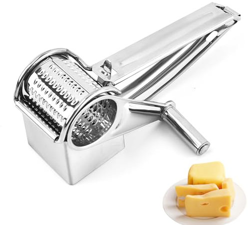 TiooDre Râpe à fromage rotative, râpe rotative de cuisine avec 1 tête de rabot en acier inoxydable, râpe mécanique manuelle pour fromage, chocolat, noix, fruits et légumes, 03070010