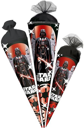 alles-meine.de GmbH Schultüte - mit Glitzer Folie - Star War - 35-85 cm - Größe wählbar - Holzspitze wählbar - Zuckertüte - Tüll - oder Filzabschluß - eckig/rund - klein & gr..