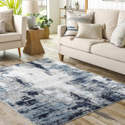 Livabliss Helsinki 80x220 cm – Moderner Kurzflor mit Marmor-Design für Wohnzimmer, Schlafzimmer & Esszimmer, Weich in Blau, Grau & Weiß