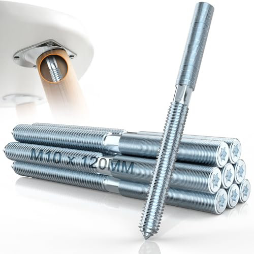 Mbsomnus 8 Pièces Vis Double Filetage M10x120mm Vis de Fixation M10 Goujon Patte à Vis avec Rainures Etoilées Vis Bois en Acier Galvanisé pour Assembler Pieds de Meubles et Fixer Goujons
