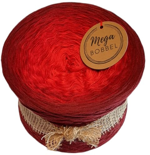 MegaBobbel*Rote Beeren*A324* (Außenfarbe: Malaga) Farbverlaufsgarn - Lace Garn Bobbel Wolle zum Häkeln & Stricken (4 fädig, 750m)