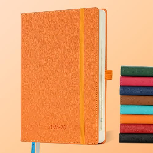IN-LUXPRO Kalender 2025 2026 Wochenplaner,18-Monate Buchkalender (Jul.2025-Dez.2026) Monatskalender mit Ausgaben & Notizseiten A5(21.9 x 16.4 cm),mit Vegan-Leder & Notizseiten,orange Farbe.
