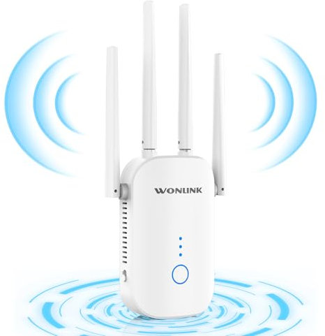 Ripetitore WiFi Potente per Casa, 1200Mbps WiFi Extender 5GHz & 2,4GHz Dual Band Amplificatore wifi Supporta Modalità Ripetitore/Router/AP, Ripetitori con WPS, Porta Ethernet, 4 Antenne (Bianco)