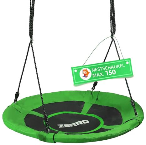 ZERRO Altalena a Nido Ø 100 cm, Portata 150 kg Regolabile da Esterno/Interno Rotonda per Bambini e Adulti da Giardino,Verde