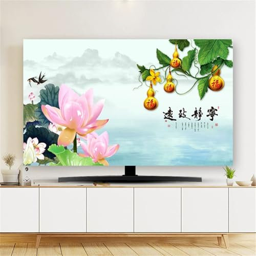 Hixingo TV Abdeckung Staubschutzhülle, 3D Lotusblume Muster Schutzhülle Fernseher 32-80 Zoll TV Schutzhülle Fernsehabdeckung Fernseh Abdeckung Abdeckhaube für Fernseher (Chinesisch Stil,58-60inch)