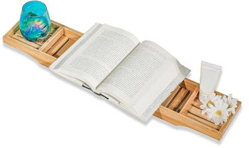 Vassoio da bagno in bambù, organizer a griglia elegante, supporto decorativo per sapone, candele e bottiglie, ideale per un bagno termale rilassante, 70 x 15 x 4,5 cm