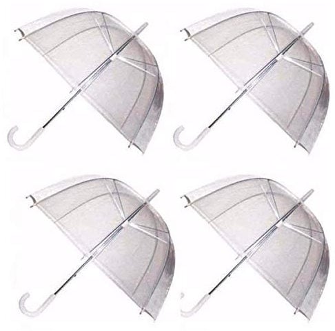 GadgetKing 4 x Set Rain Umbrellas Dome Birdcage Transparent PVC Wedding Brolly Clear Bubble Bubble White Handle And Spike Brolly Walking Ladies Mens Unisex Party Parasol Rain Bridesmaid Bridal