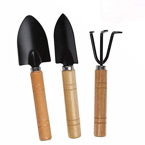 OFKPO 3 Stück Mini Schaufel, Mini Gartenwerkzeug Set mit Rutschfesten Holzgriff, Gartengeräte Schaufel Spaten Rechen, Gartenset Werkzeug für Bonsai Werkzeug Pflanze Topfblumen Lose Boden