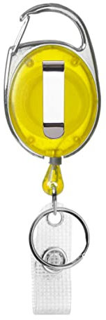 Karteo Ausweishalter Jojo ausziehbar gelb [1 Stück] Ausweis Jojo mit Karabinerhaken und Gürtelclip und Vinylschlaufe als Ausweishalter für Kartenhüllen Ausweishüllen