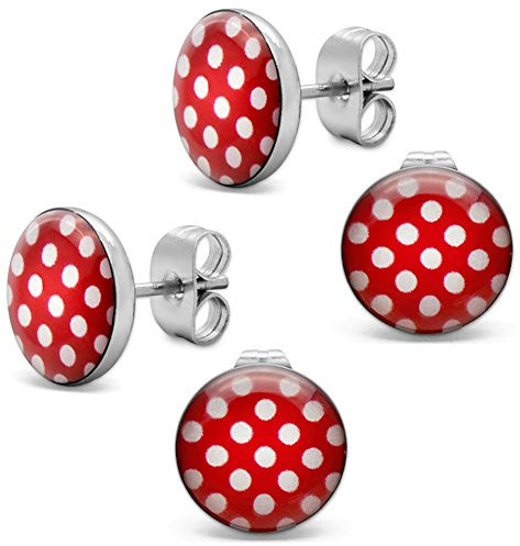 Soul-Cats 2 Paar rote Ohrstecker mit Punkten aus Edelstahl