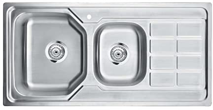 LAVELLO CUCINA INOX LAVANDINO QUADRATO ACCIAIO 2 VASCA INCASSO Tondo 100x50cm