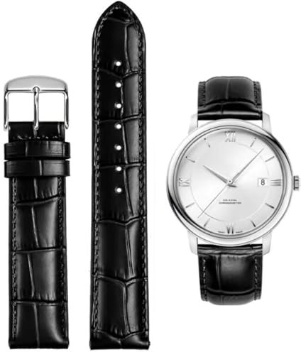FOUUA Uhrenarmbänder Band Echtes Leder Armband Alligator Geprägte Ersatzarmbänder Armband,Schwarzes Silber,16mm