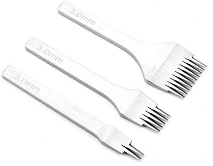 3PCS Punch Prong Tool White Steel 2/5/10 Juego de herramientas Punch Punch de bricolaje de cuero Juego de cinceles de costura de brida(3.0mm)