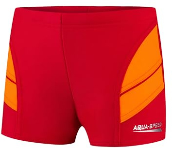 Aqua Speed UV Badehose für Jungen + gratis eBook | Schwimmhose kurz eng Junge | UV Badebekleidung | Kastenbadehose | 31. Rot Orange Gr. 116 | Andy