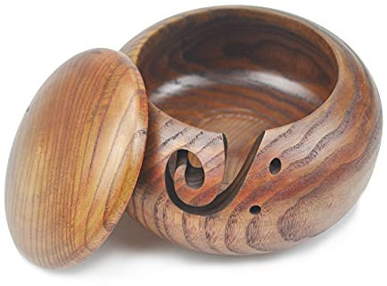 CHSEEO 6.3 Inches Rosewood Yarn Storage Bowl Wool Bowl with Lid and Elegant Design Knitting Bowls Crochet Holder Yarn and Thread Holder Knitting & Crochet Accessories #3